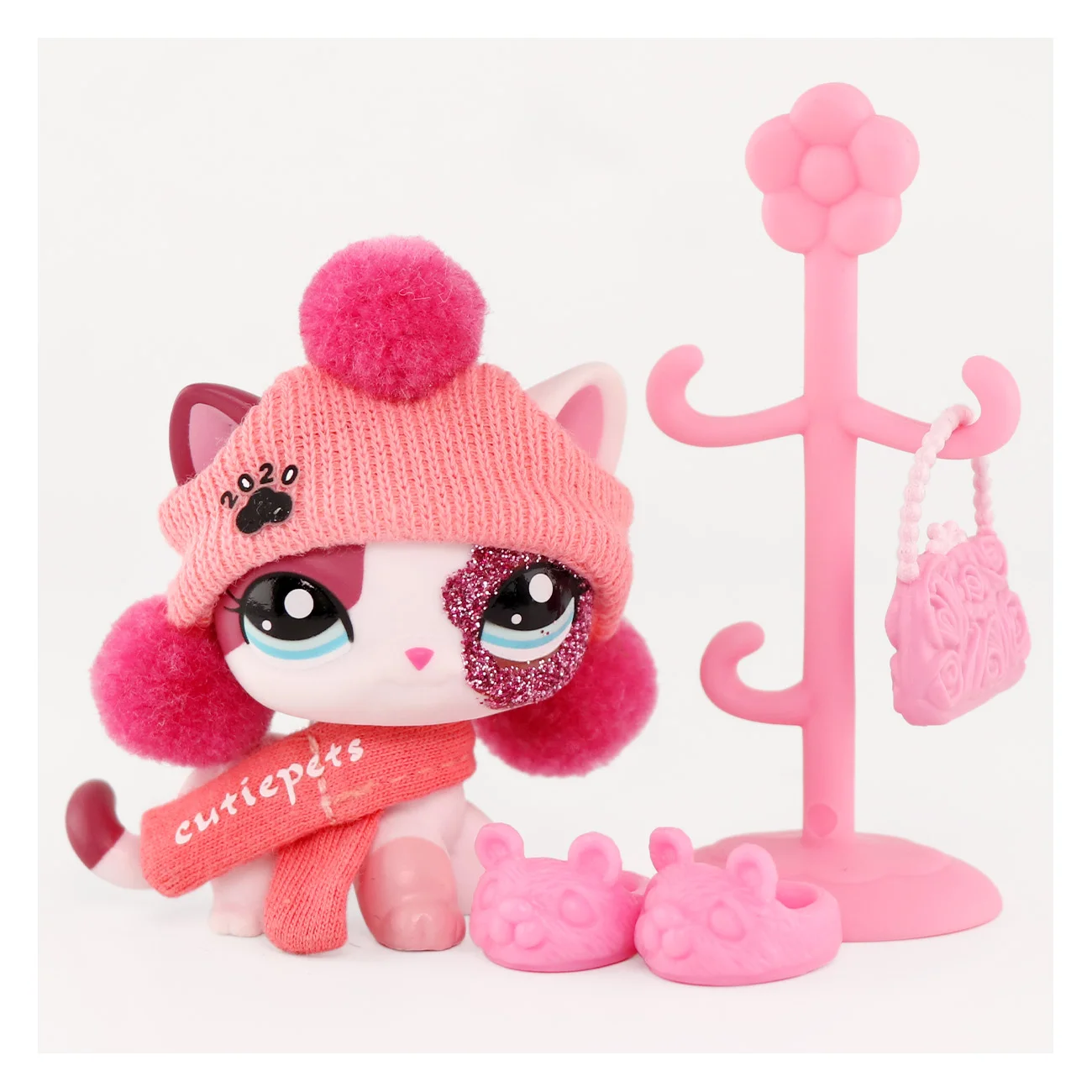 

LPS Minilpsshop Bobble Head Toy Cat Animal With Accessories Floor Standing Flower Rack Bag Shoes Children's Gift for Boy and Gir