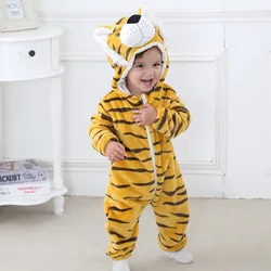 Baby Girls Boys Pajamas Tiger Rabbit Kigurumi Pyjama Super Cute Soft Flannel Animals Fall Winter Warm Cute Fuzzy Hooded Romper