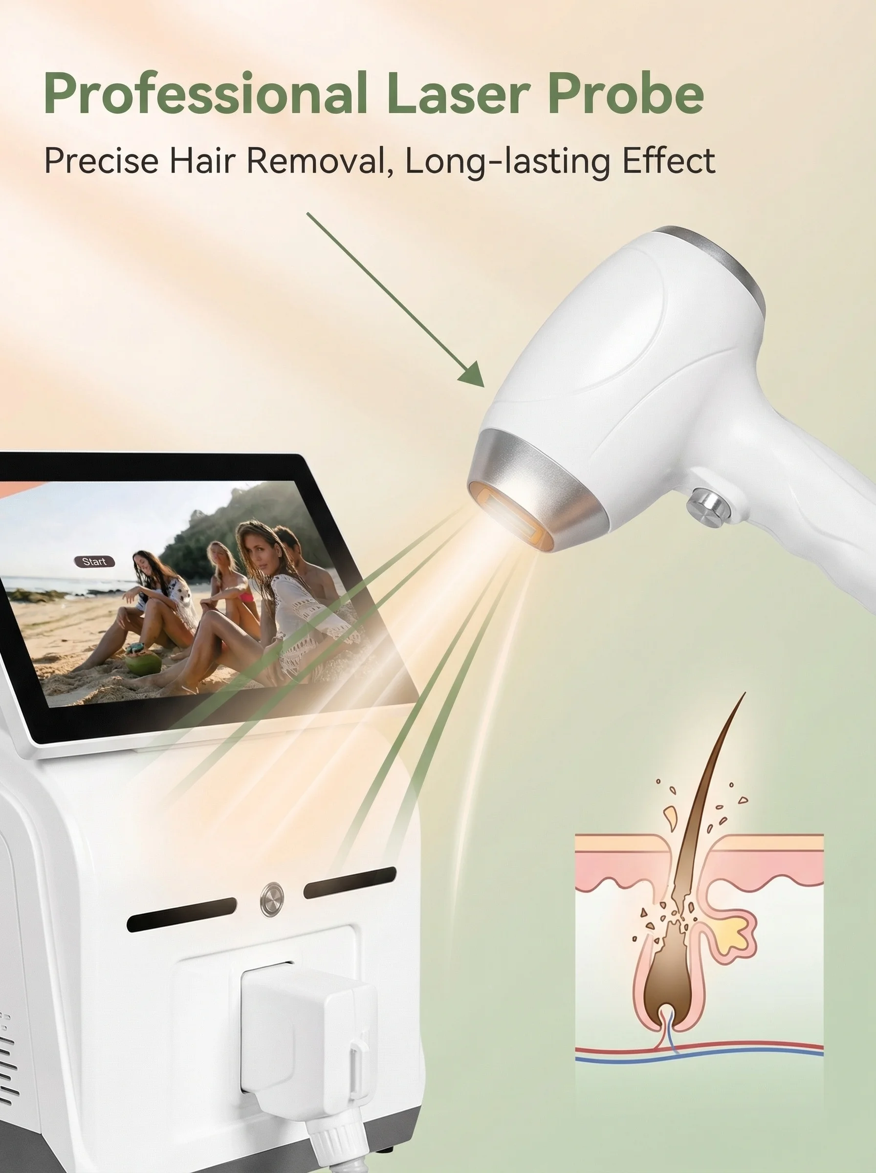 3000W Diode Laser Hair Removal Machine Tri-Wavelength 755/808/1064 Painless Cold Beauty Equipment for Home Use