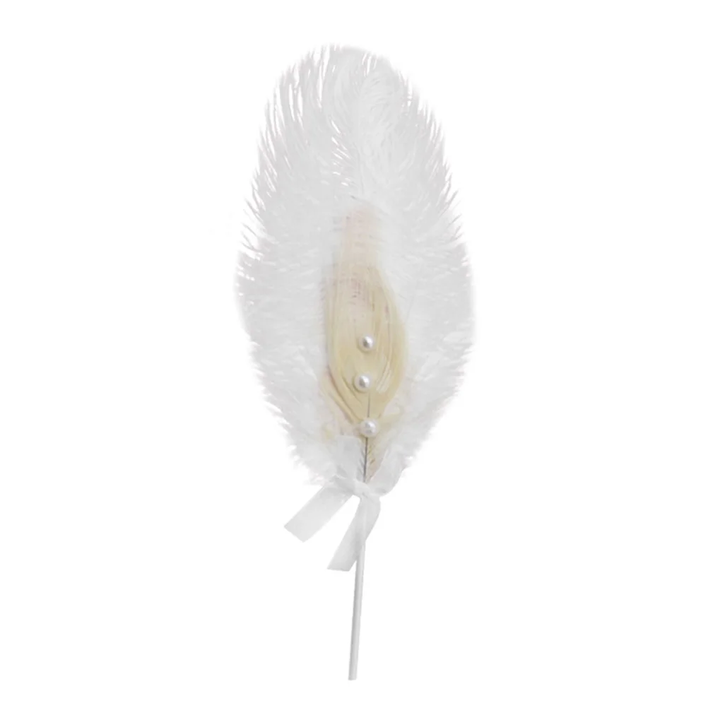

Ostrich Pearl Cake Decoration Paper Sticks White Cake Picks for Wedding Birthday Engagement Party Dessert Inserts