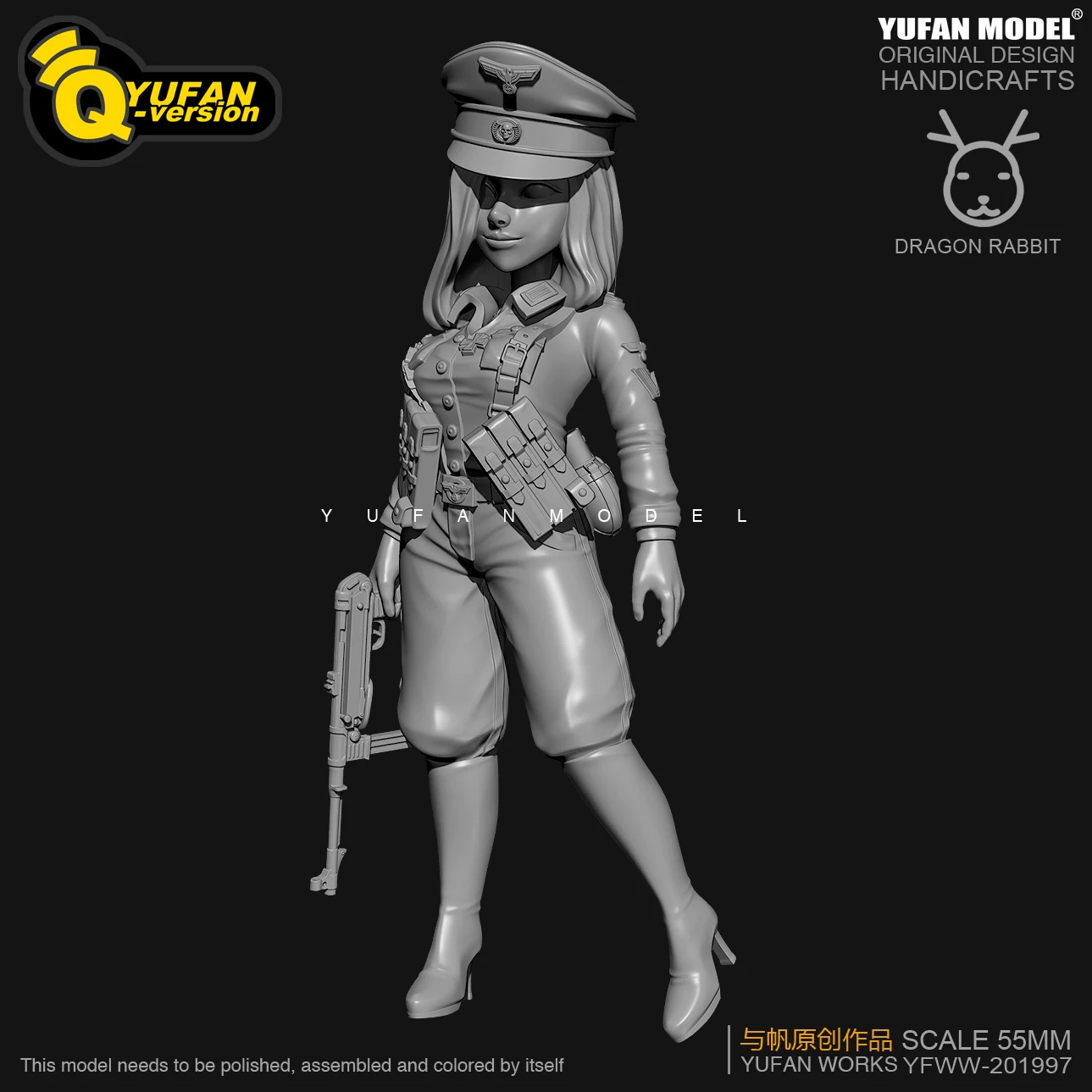 YUFAN MODEL Resin Figure Kits Q version Colonel Resin Soldier  H55mm YFWW35-2057