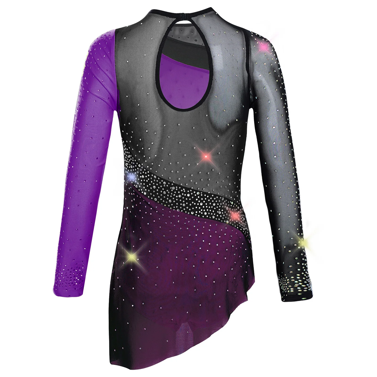 Enfant fille patinage artistique acrobatie danse Tutu robe à manches longues strass maille couleur bloc justaucorps gymnastique rythmique Costume
