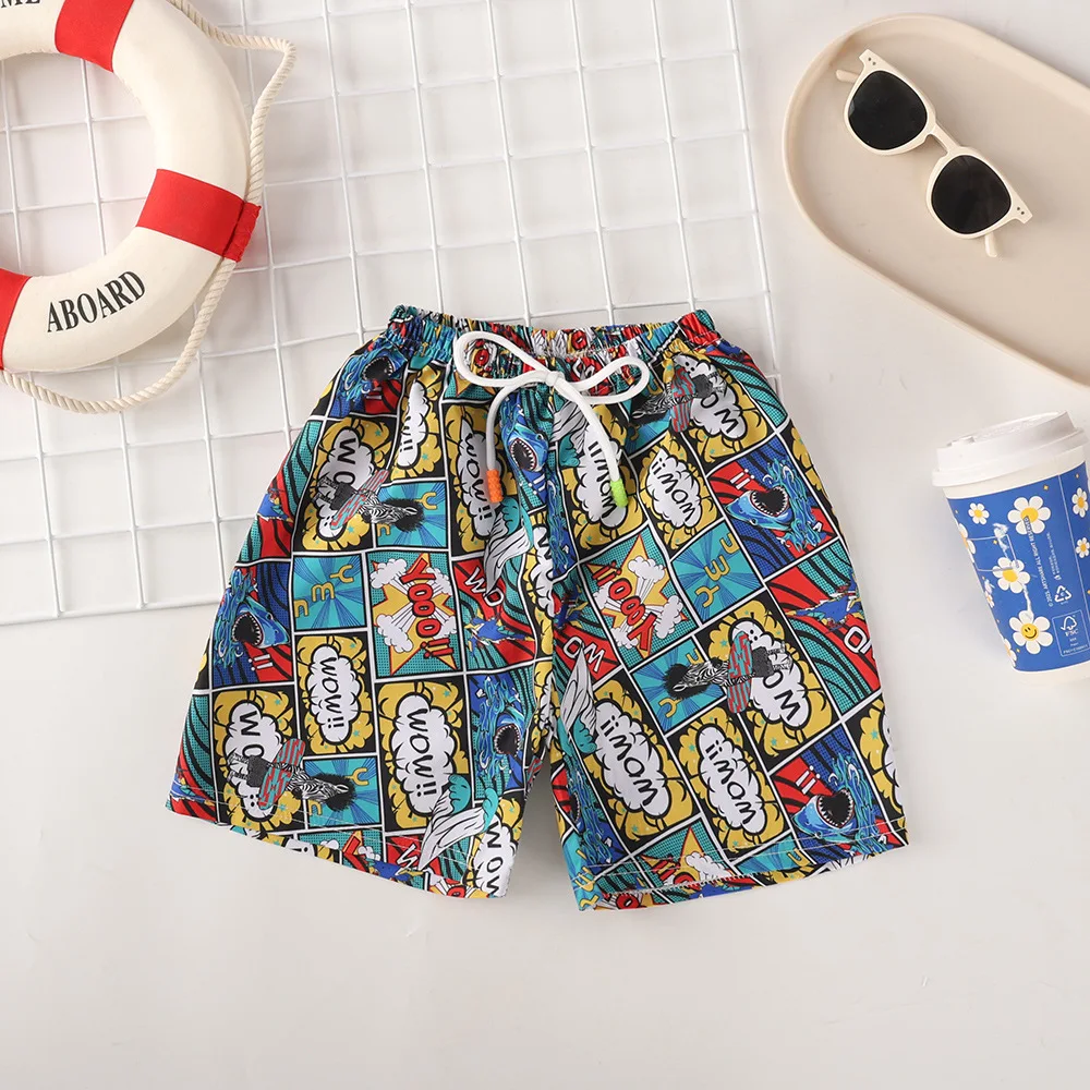 Kids Swim Trunks Summer Cartoon Prints Beach Shorts For Boys Vacation Pants
