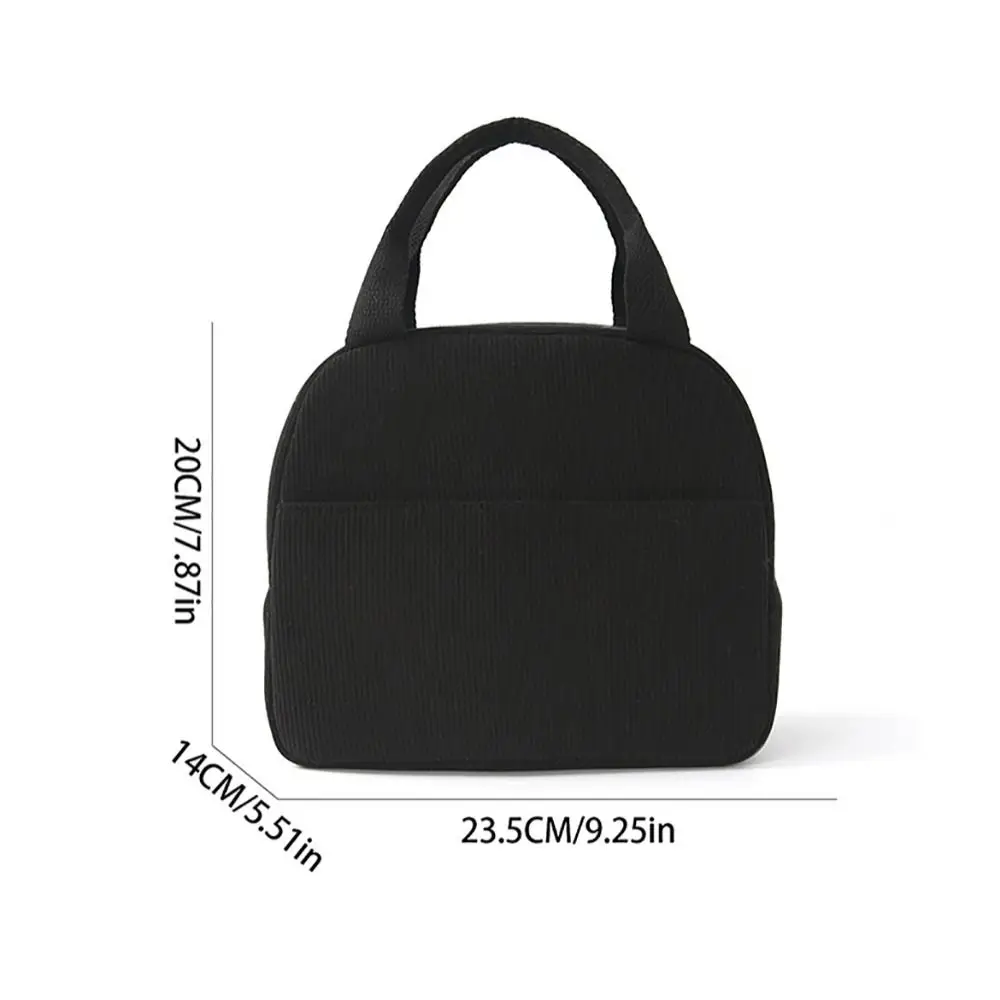 Corduroy Insulated Lunch Bag Hand-Held Large Capacity Lunch Box Storage Bag Portable Minimalist Thermal Lunch Bag Travel