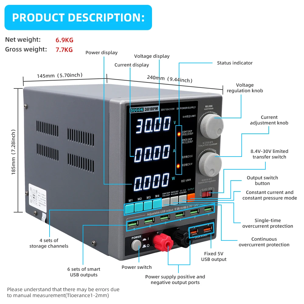 Imagem -06 - Programável dc Power Supply Regulador de Corrente de Tensão Fonte de Alimentação Estabilizada ac 220v 110v 30v 10a Sugon3010pm