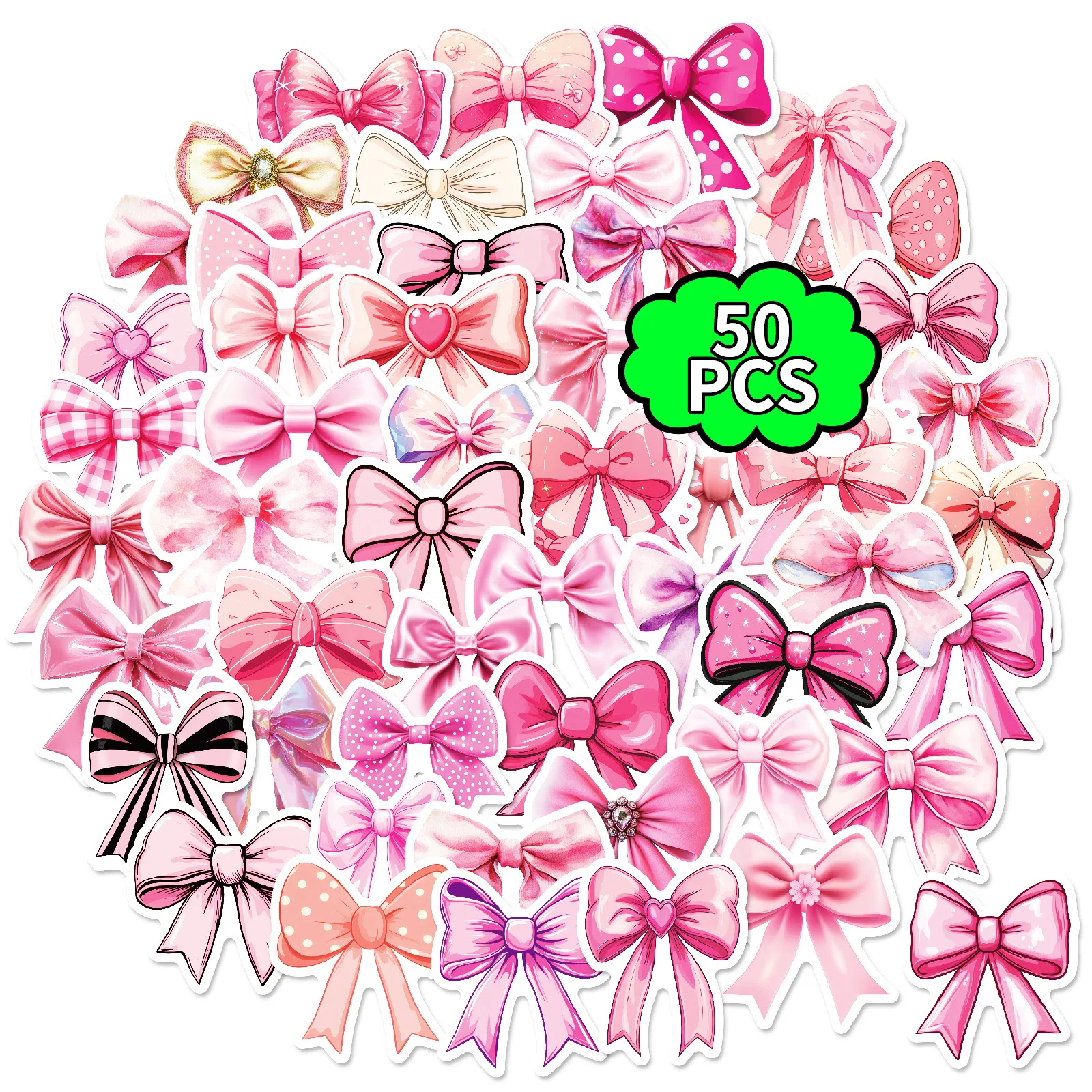 

10/30/50PCS Pink Bow Sticker Cartoon Creative Personality Graffiti Decorative Decal Girl Toy Gift for Scrapbook Guitar Notebook
