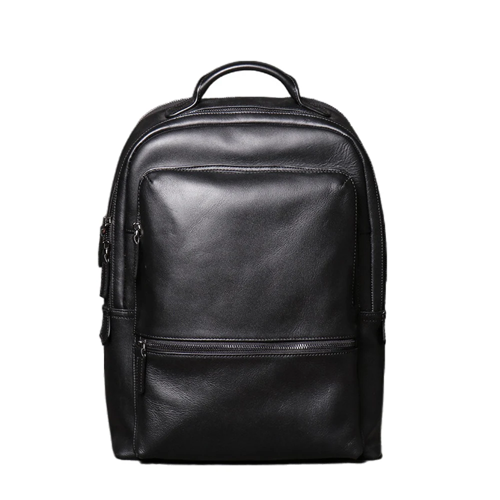 CFUN YA Genuine Leather Laptop Backpack with Rounded Zip Top Front Pocket Trolley Sleeve and Carry Handle for Work Travel 30026