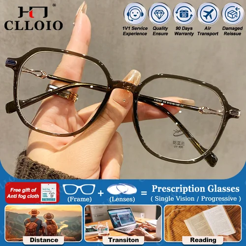 Imagen 1 del producto CLLOIO, nuevo diseño, gafas graduadas ópticas poligonales para miopía, gafas de lectura fotocromáticas progresivas antirayos azules para mujer