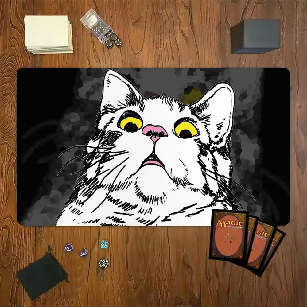 Surprised Sketch Cat Magic Party Game Mat Durable Rubber for MTG&TCG Games 35X60 Mouse Pad Offices Desk Mats Friendly Design