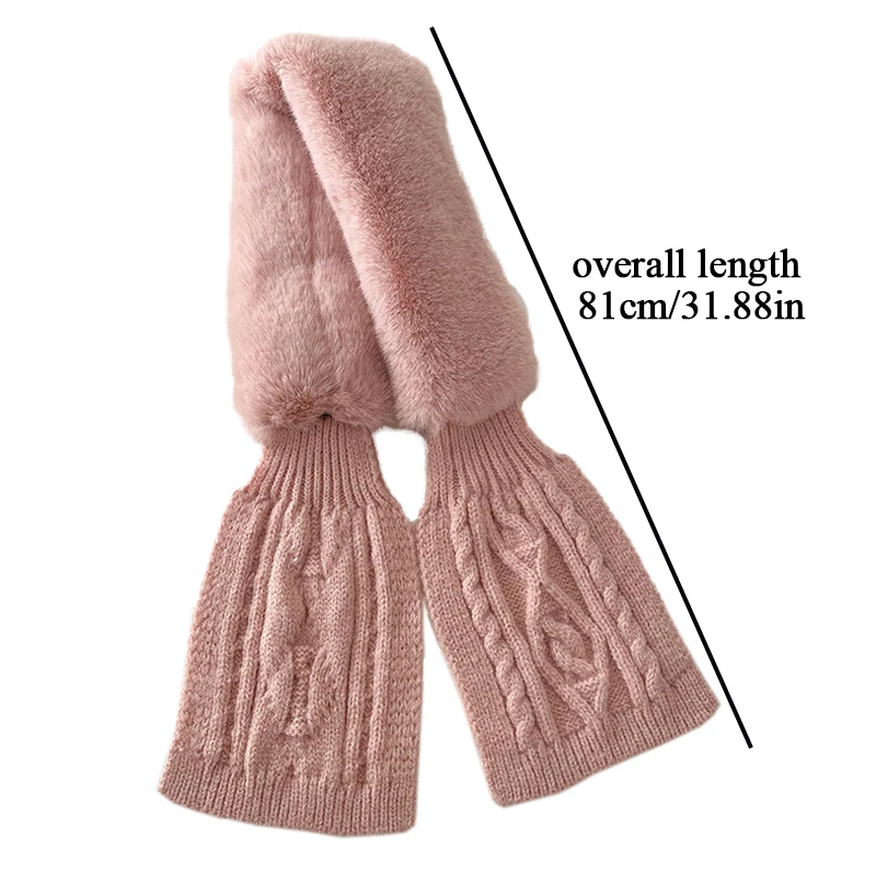 Solid Color Faux Rabbit Fur Collar Cross Neck Protect Warm Shawl Thicken Outdoor Neck Scarf Fluffy Knitting Woolen Cross Muffler