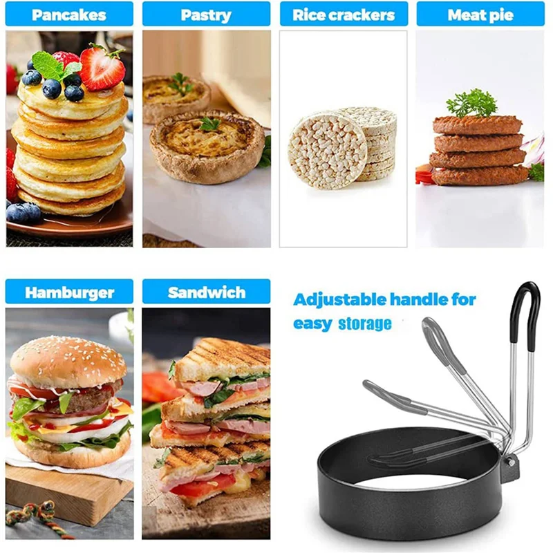 ABBY-4X Non Stick Egg Rings,4 In&6 In&8 In Pancake Rings,Fried Egg Poacher Egg Cooking Mold With Oil Brush