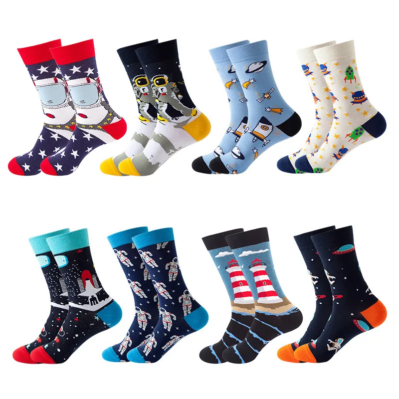 

8pcs/Lot Autumn Winter Socks Men Women Space Fashion Socks Middle Socks Thick Warm Couple Socks Print Hip Hop Decoration Socks