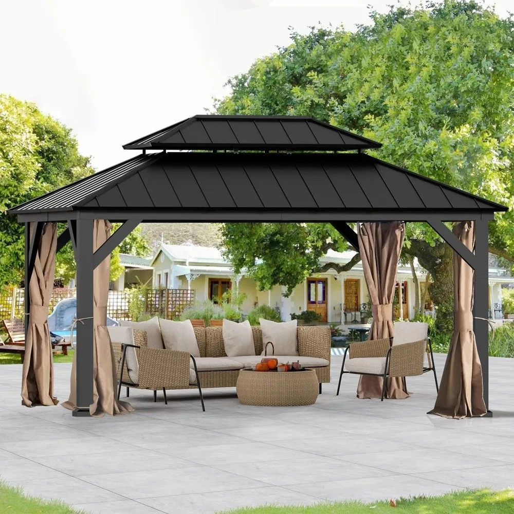 Modern Shade Universal 12' x 16' Gazebo Curtain Replacement 4 Panel Outdoor Privacy Curtains with Zipper Compatible