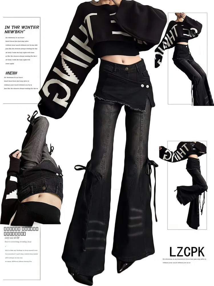 

Джинсы Bla с поясом, прямые, женские, с высокой талией, утягивающие, облегающие, буткат, асимметричные, корейские, длинные брюки