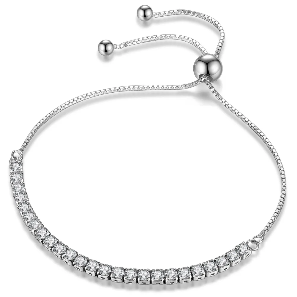 Pulsera de tenis de plata pura sólida para mujer, pulsera de tenis de 15/16/17/18/19/20/21 cm, pavé de 3mm, redonda, circonita negra azabache,