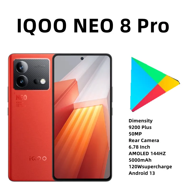 جديد VIVO iQOO Neo 8 Pro 5G الهاتف الذكي الأبعاد 9200 Plus 50MP الكاميرا الرئيسية IMX866V 6.78 بوصة 144 هرتز 5000 مللي أمبير 120 واط SuperVOOC OTA
