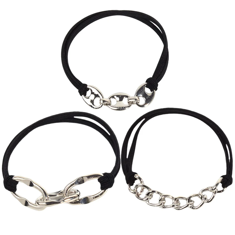 

3pcs Metal Accessories Women Girls Elastic Bracelet Ponytail Holder Hair Bands Scrunchies Safe Skin Medium Long Hair Sports Yoga