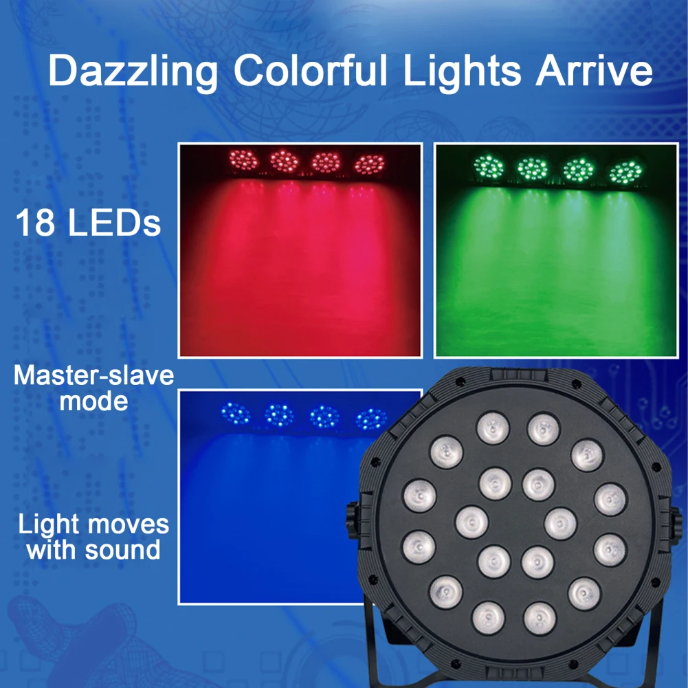 리모컨 포함 무대 DJ 조명, 9 가지 조명 모드, 18 LED RGB DMX512 디렉터, 휴대용 LED 무대 램프, 결혼식 생일