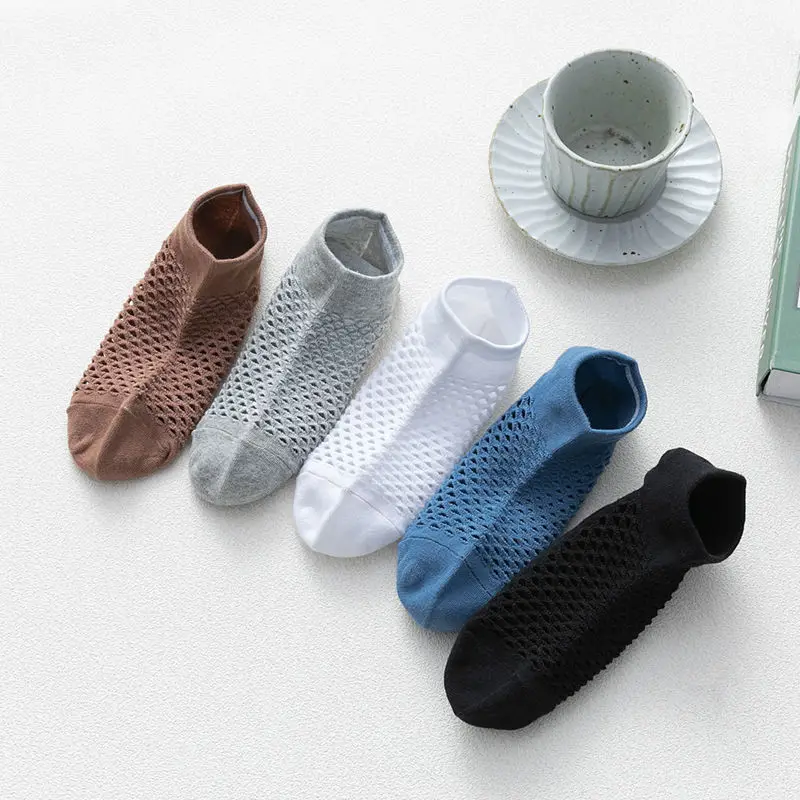 

1/5 пар мужских летних сетчатых носков-невидимок, влагоотводящих, однотонных, с низким вырезом, с защитой от запаха, дышащих, тонких, коротких носков-невидимок