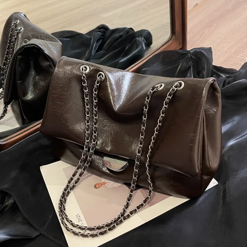 JIAERDI Retro Keten Zilveren Gesp Draagtas Vrouwen Gewaxt Leer Textuur Grote Capaciteit Schoudertas Dames 2023 Nieuwe Onderarmtassen