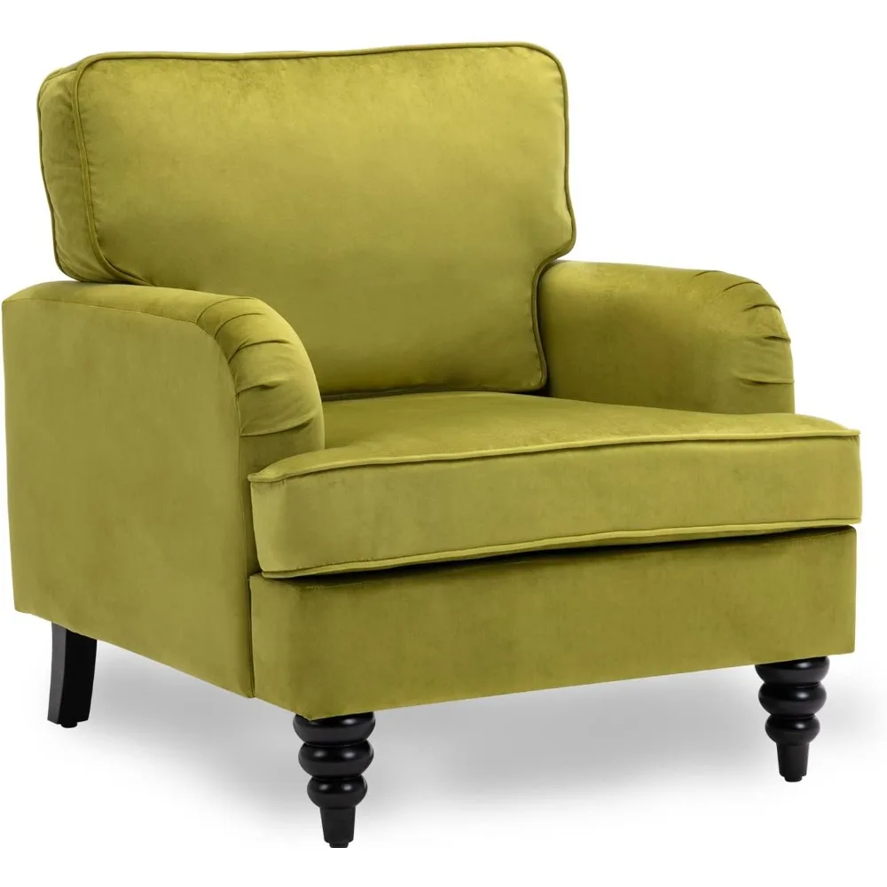 Accent Chair Velvet Modern Arm Sofa Chair Comfy Single Club Chair with Thick Cushion for Living Room Bedroom, Olive