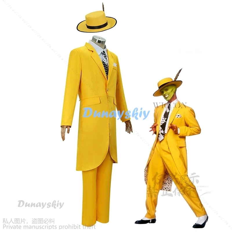 2024 New Halloween Cosplay Roleplay Carrey Uniform Anime Costumes Yellow Hat Suit Carnival Party Jim Clown Outfits Mask For Men