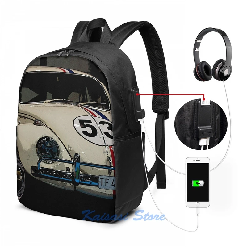 Funny Graphic print herbie USB Charge Backpack men School bags Women bag Travel laptop bag