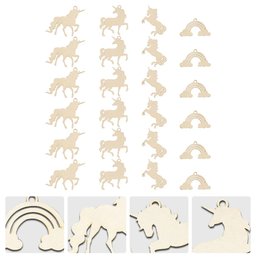 Unicorn Chips Toys Wood Slices for DIY Crafts Unfinished Rainbow Shapes Wooden Shaped Cutout Party Ornaments Child Kids Cutouts