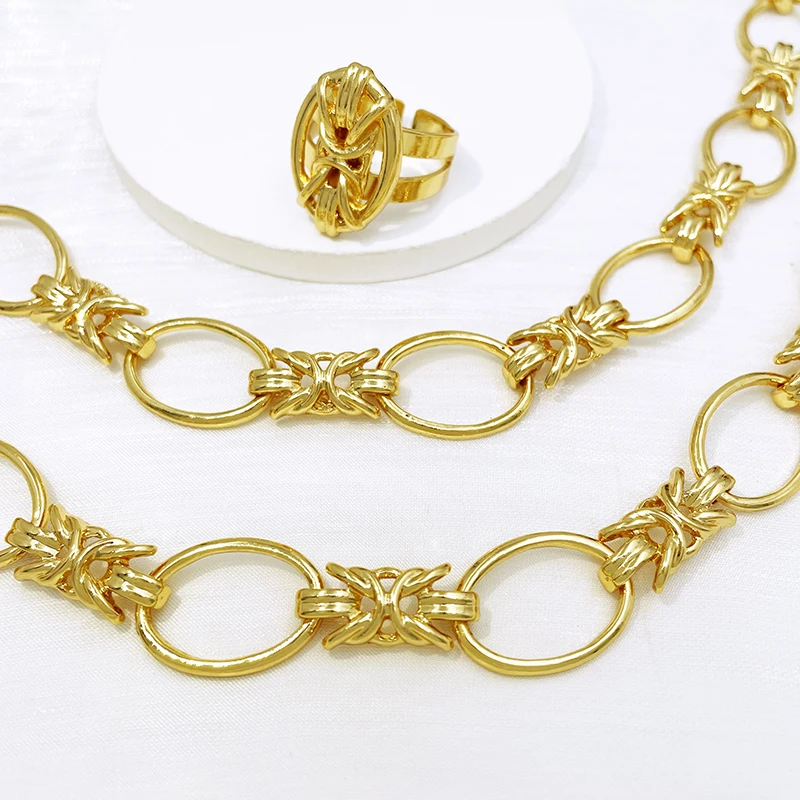 African 18k Gold Color Flower Shaped Necklace Earrings Ring Bracelet Jewelry Sets Wedding Party Gift Jewelry Set