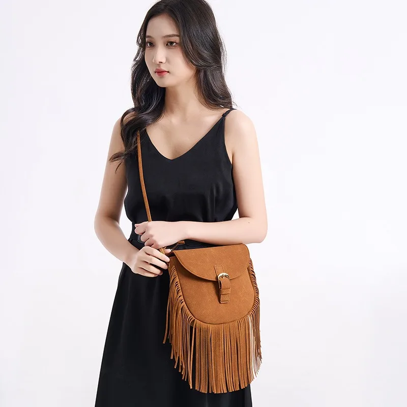 2026 summer new casual imitation deerskin velvet, shoulder fringed bag