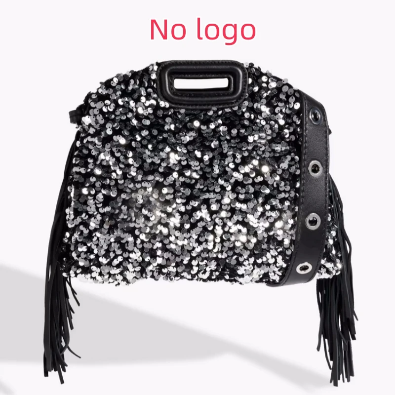 

Glitter Sequined Handbag for Women, Luxury Designer Shoulder Bag with Tassel, Fashion Crossbody Bucket Bag for Ladies Elegant