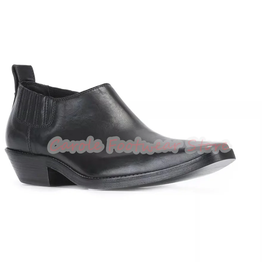 

British Style Chunky Heel Height Increasing Chelsea Boots Male Wedding Business Dress Shoes Men's High Top Short Boots