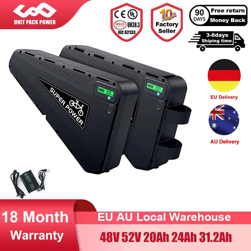Batterie de vélo électrique étanche 21700 Triangle 52V 48V 20Ah 24Ah 28Ah pour vélo électrique 2000W 1500W 1000W 750W 500W 350W 250W