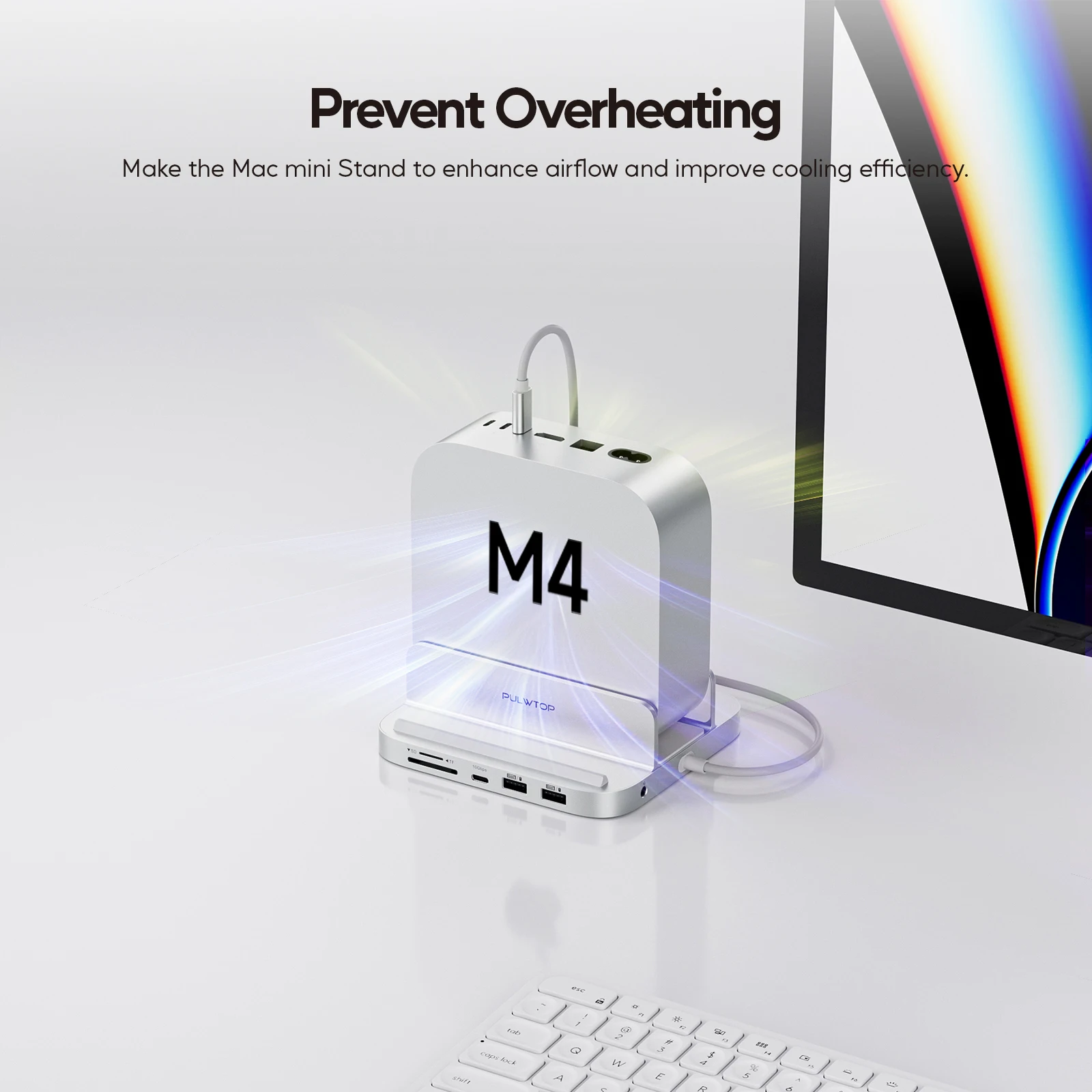 محور PULWTOP Vertical Mac Mini M4 مع حاوية M.2 SSD، USB A/C 3.2، ميكروفون صوتي، SD/TF، USB-C Hub لجهاز Mac Mini M4/M4 Pro