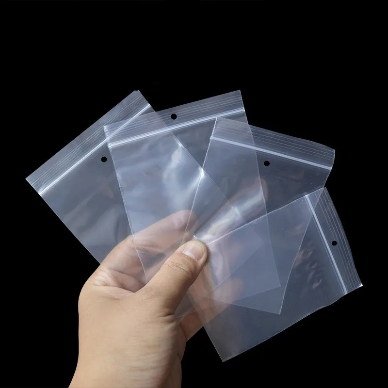 StoBag 100pcs Plastic Transparent Ziplock Small Bag with Hang Hole Sealed Jewelry Packaging Clear Button Storage Reusable Pouch