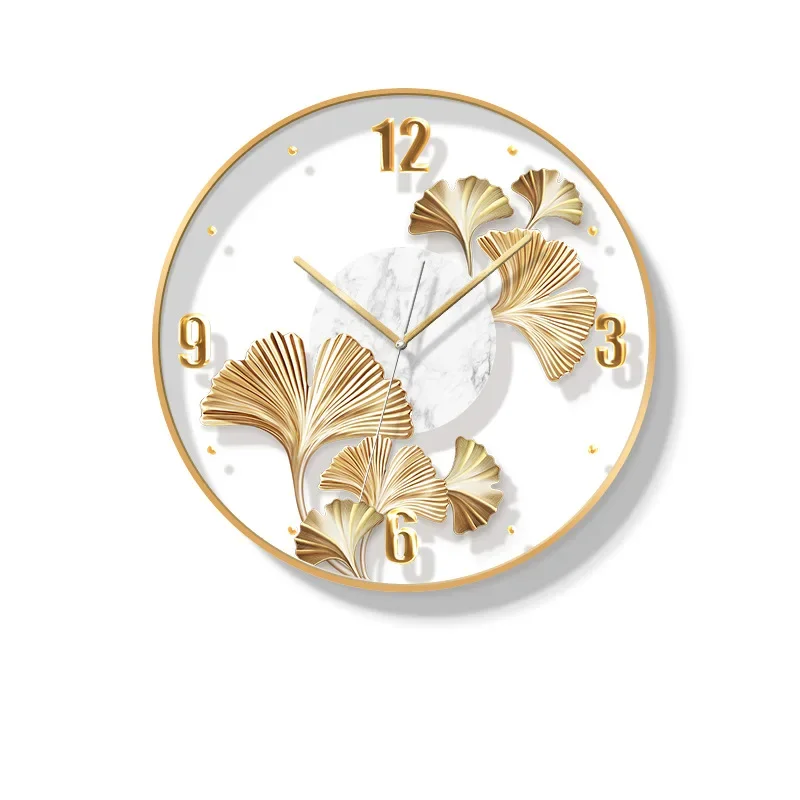Guest restaurant creative clock decoration painting, modern simple ginkgo biloba wall clock mural