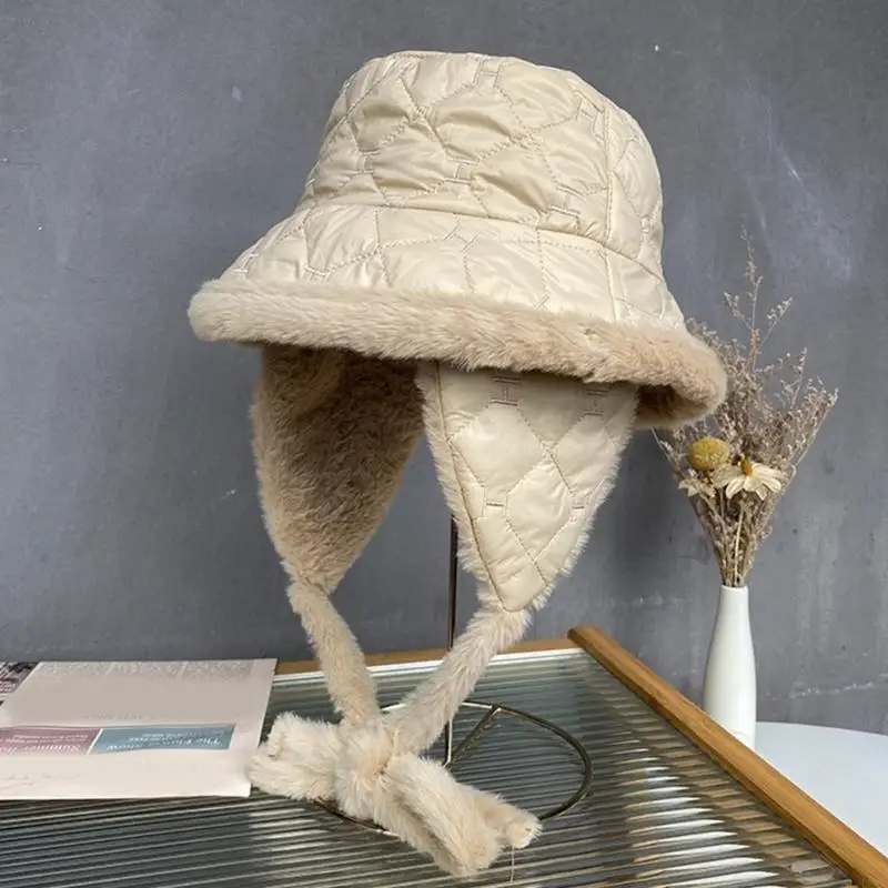 L5YA 軽量バケットハット耳保護帽子大人の厚いぬいぐるみ帽子冬暖かいキャップ