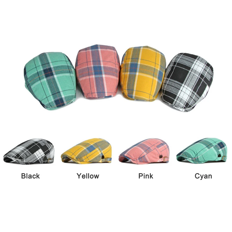 NEW Casual Beret Hat Men Herringbone Flat Caps Women British Forward Hat Black Yellow Pink Painter Visor Newsboy Cap Adjustable