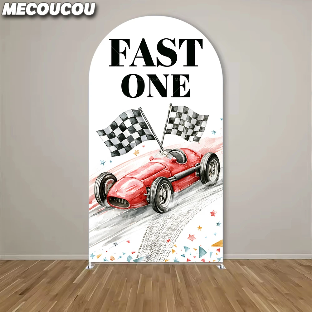 Racing Car Birthday Arch Backdrop Cover Watercolor Cartoon Cute Red Race Car Kids Boys Decor Photography Background Booth Studio