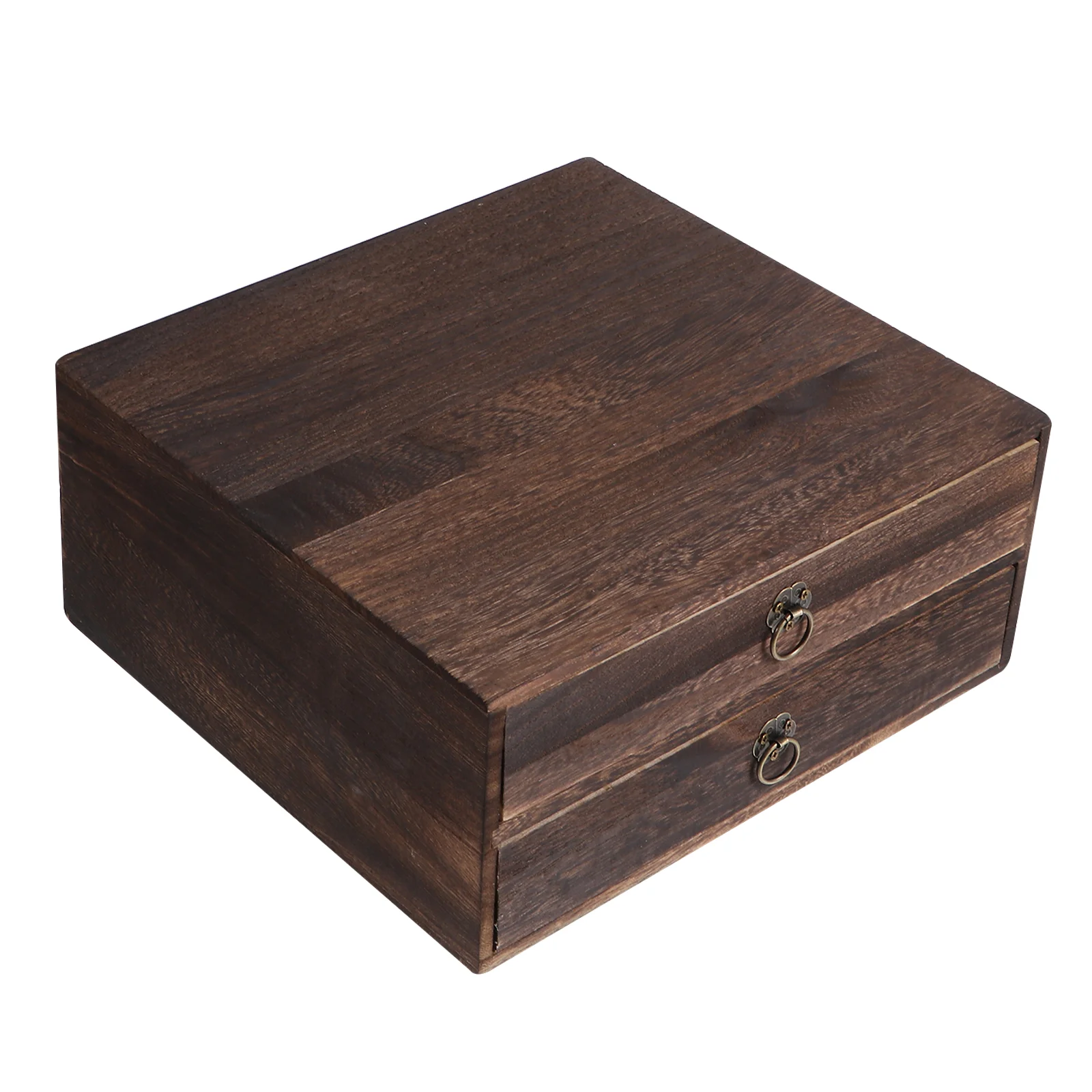 

Vintage Wood Desktop Organizing Box Multi-Layer Drawer Type Jewelry Storage Case Dustproof Document Box With Handle