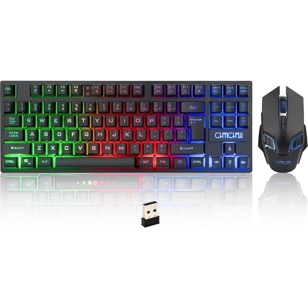 Rechargeable 87-Key LED Backlit Keyboard and Ergonomic Wireless Mouse for Gaming Consoles and PCs