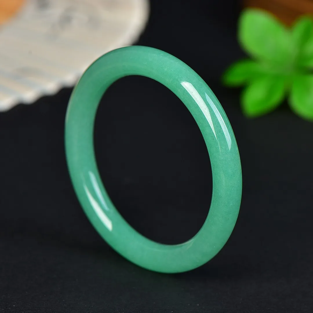 Women Natural Green Aventurine Bangle Smooth Round Jade Bracelet Vintage Solid Gemstone Bangle Fashion Jewelry Gift for Ladies