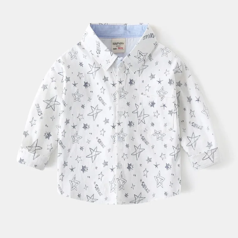 

Boys Fashion Five-pointed Star Full Print Shirt New 2025 Spring Autumn Kids Long Sleeve Lapel Shirts Tops Child Casual Clothing