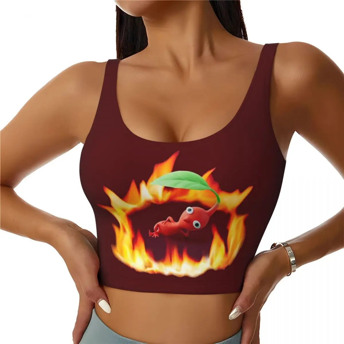 

Custom Pikmin Fire Workout Crop Tank Tops for Women Seamless Running Yoga Sports Bras