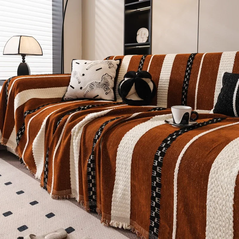 Home Living Room Sofa Blankets Anti Slip Sofa Cover with Tassel Couch Towel Large One Piece Double Sided Use Prevent Cat Scratc