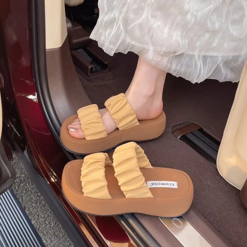 

Elegant Cute Open Toe Flat Slippers for Women Summer New Stylish Comfortable Shoes Beach Thick Non-slip Platform