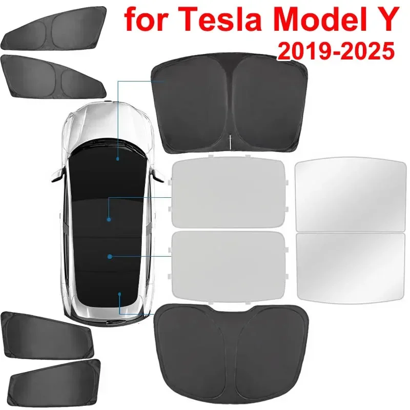 Car Sunshade For Tesla Model Y Juniper 2025 Privacy Sunshade Glass Roof Sun Shade Window Sunroof UV Shield Camping MY 2024 Parts