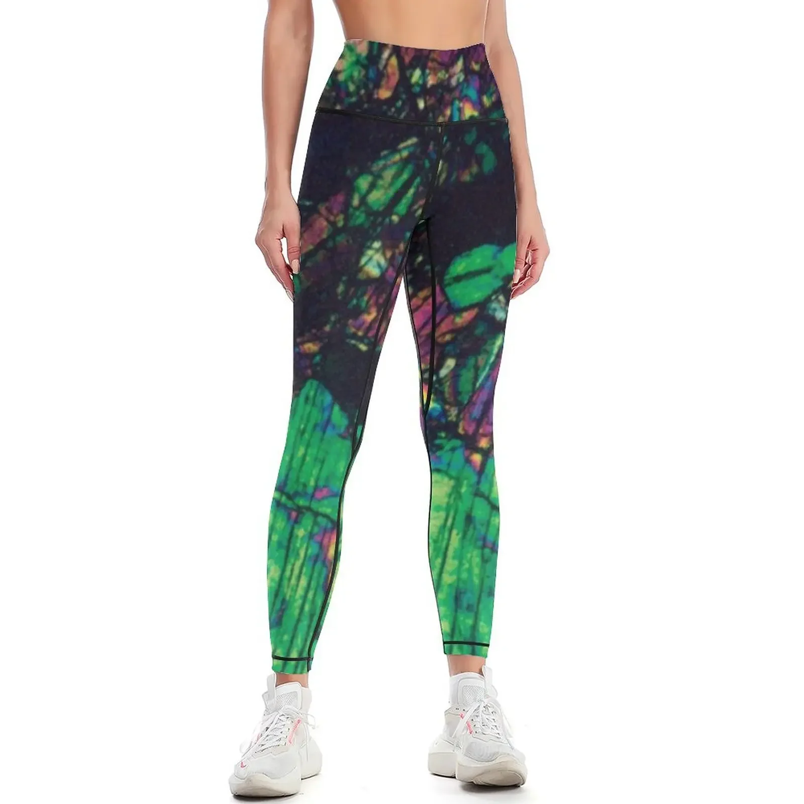 Thin section geological art featuring an agglomeration of Pyroxene Crystals, Australian Mineral Photography Leggings