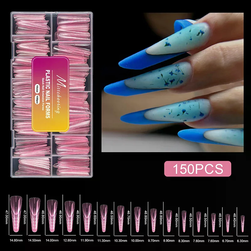 150 Stück Dual-Formen für Poly-Nagelgel, weiche Nagelformen, Formen, Acryl, vollständige Abdeckung, falsche Nagelspitzen, Maniküre-Verlängerung
