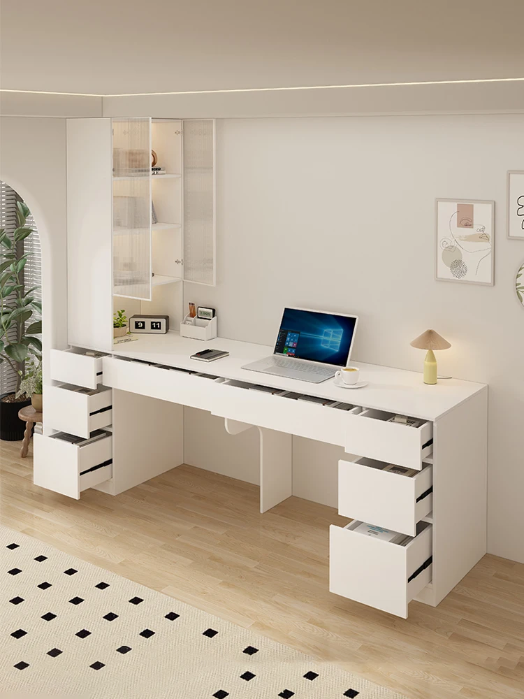 #Double integrated desk bookshelf bookcase children's bedroom solid wood learning writing table